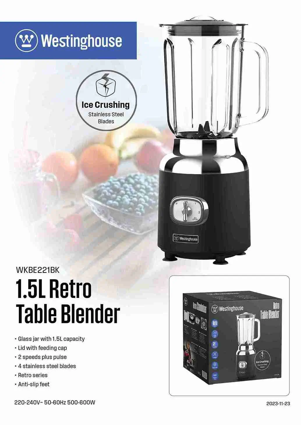 Westinghouse retro 1.5l table blender - ice crush power with safety lock - Image 2