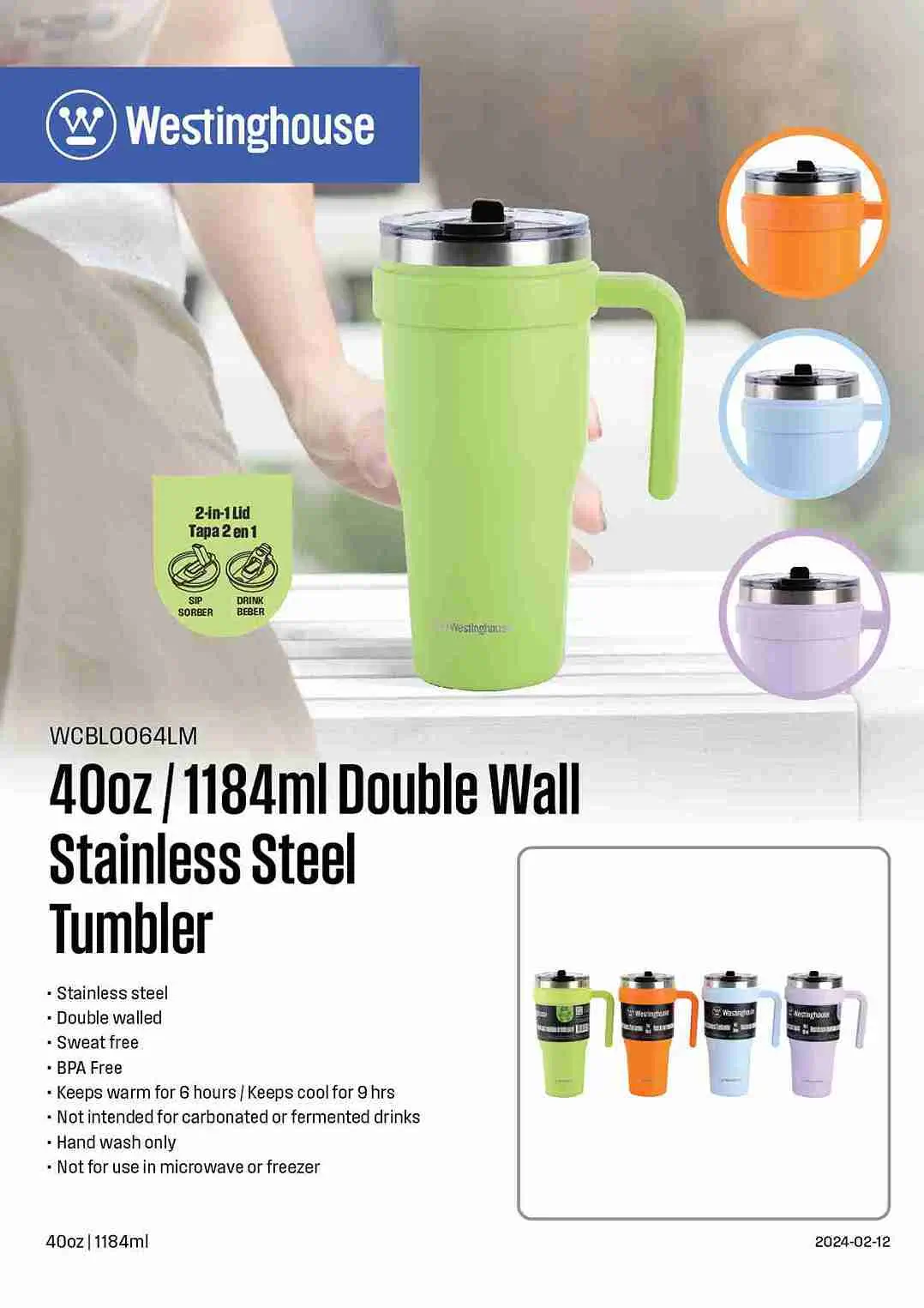 Westinghouse 40oz double wall stainless tumbler with handle for all-day hydration - Image 6