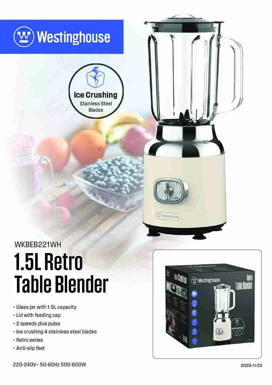 Westinghouse retro 1.5l table blender - ice crush power with safety lock - Image 8