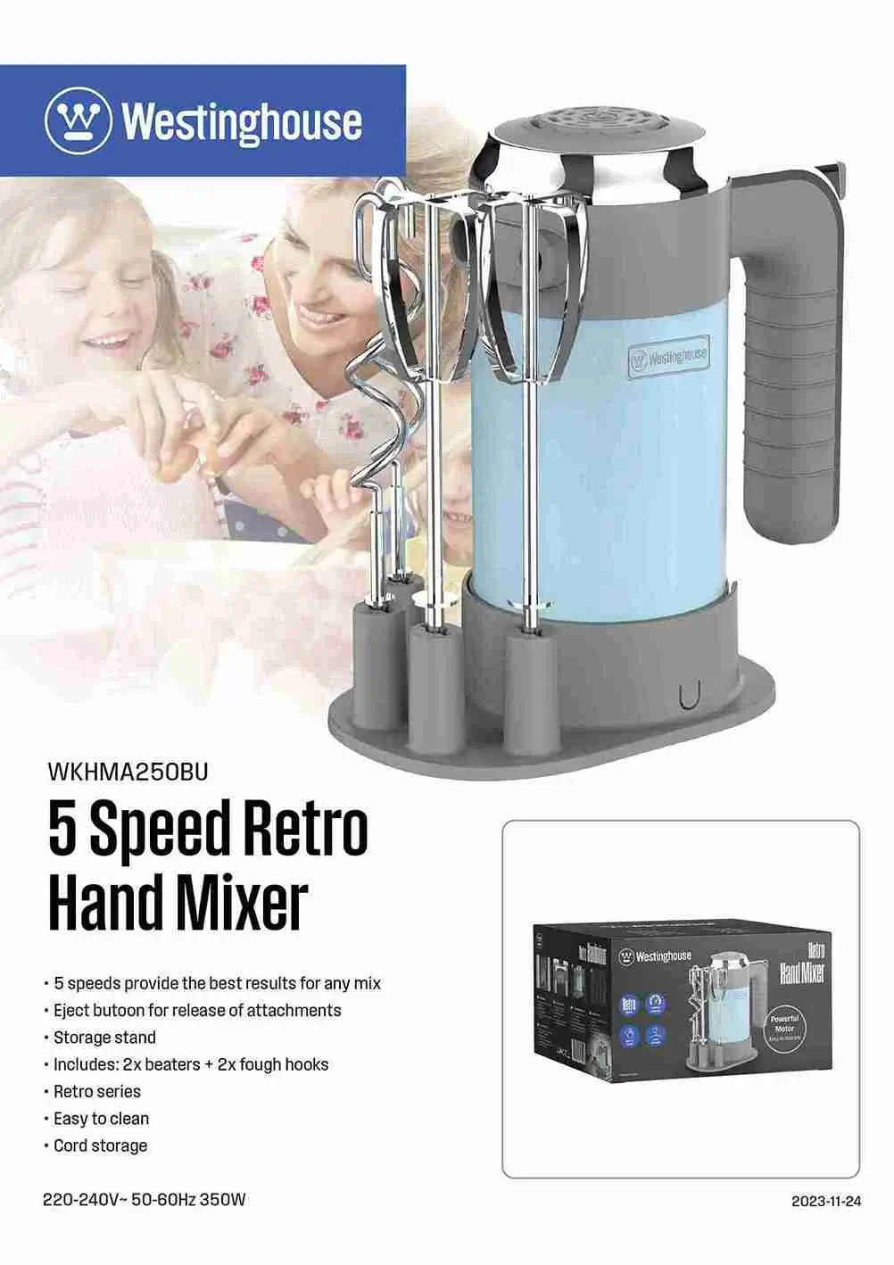 Westinghouse 350W hand mixer with 4 speeds and stainless steel beaters - Image 7